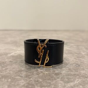 YSL Black Leather Cuff Bracelet